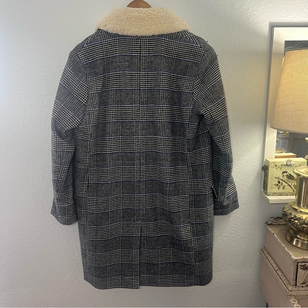Levi's Amaya Wool Blend Fur Trimmed Collar Meteorite Plaid Pea Coat Size Small - Picture 14 of 16